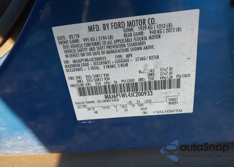 2018 Ford Ecosport Titanium z USA, uszkodzony, nr VIN MAJ6P1WL4JC200933